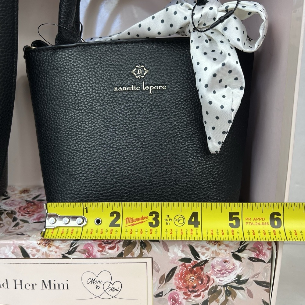 Nanette Lepore Mom & Mini Matching Handbag Set Black Tote & Mini Purse NWT - Picture 11 of 12